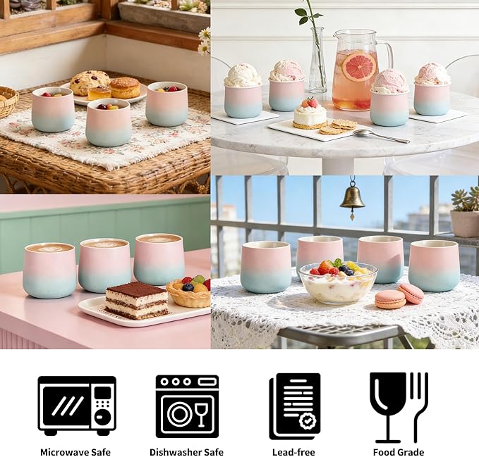 TEANAGOO Japanese Tea Cup, 7.2Oz / 205 ml, Gradient Pink Green, H11, 4 Pcs/Box, Japansese Cups, Chinese Tea Cups, Asian Tea Cups no Handles, Tea Cup Ceramic Cup for Japanese…