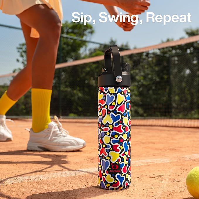 ENCOOL Insulated Water Bottle with Straw Stainless Steel Water Bottle, Leak-Proof, BPA-Free, Double Wall Vacuum Keeps Cold for 24 Hours for Sports, Travel, School (26 oz, Midnight Pop)