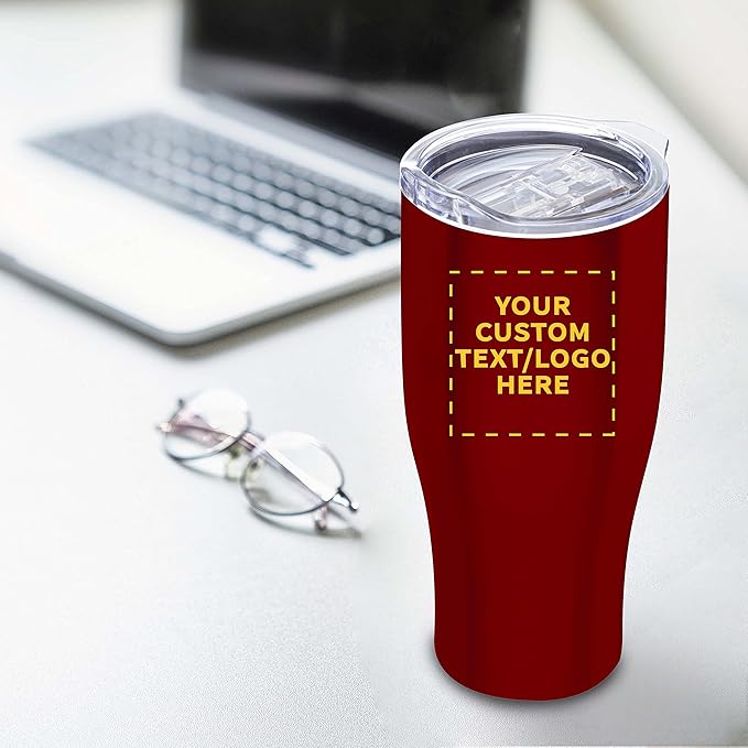 Custom Stainless Steel Grip Travel Mugs 27 oz. Set of 10, Personalized Bulk Pack - Perfect for Coffee, Soda, Other Hot & Cold Beverages - Red