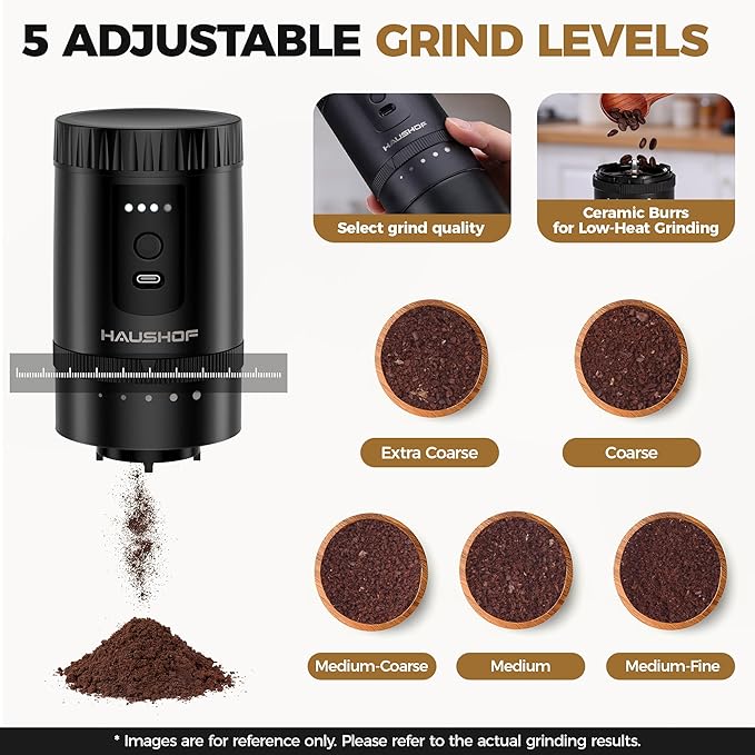 HAUSHOF Portable Coffee Maker, Camping Coffee Makers Travel Mini Coffee Maker, Portable Travel Coffee Maker with Grinder, Personal Cordless Travel Coffee Maker for Car, Camping, and Home