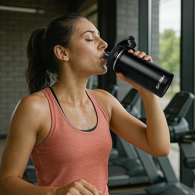 SASEUM Kids Sport Water Bottle 16oz Stainless Steel Double Wall Vacuum Thermal Mug with Leak Proof Spout Lids, Wide Mouth Metal Insulated Water Jug for Gym and Travel（Black）