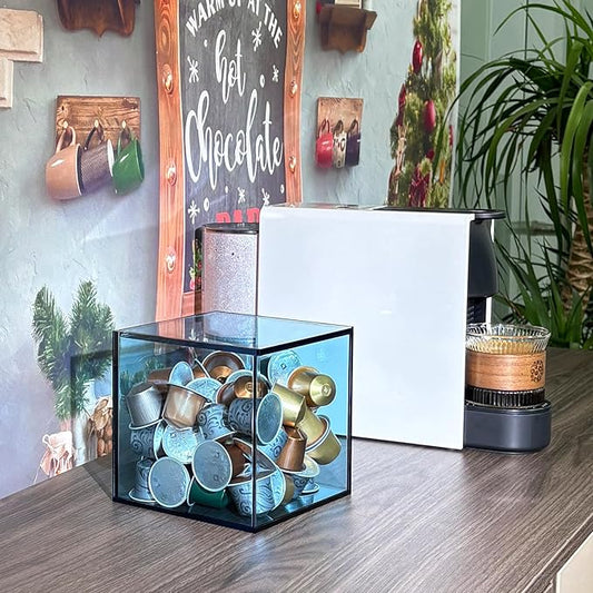 NC Coffee Capsule Storage Box Coffee Pod Holder Organizers Accessories Anti Dust Durable Clear Acrylic Box for House and Office Use, Light Blue, 5*5 In
