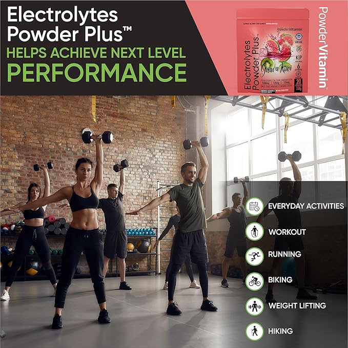 PowderVitamin Electrolytes Powder Plus (20 Servings) Guava Kiwi Electrolyte Powder Zero Calorie Keto,0 Sugar, No Maltodextrin,1000mg Potassium,120mg Calcium,120mg Magnesium, Pink Himalayan Salt