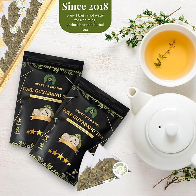 Heart of Islands KOSHER & HALAL Certified Soursop Tea Bags (2g Each) – Premium Guyabano (Graviola) Leaves from the Philippines – Organic Herbal Tea Bags Caffeine Free with Zero Calories 15 Count - Pack of 3
