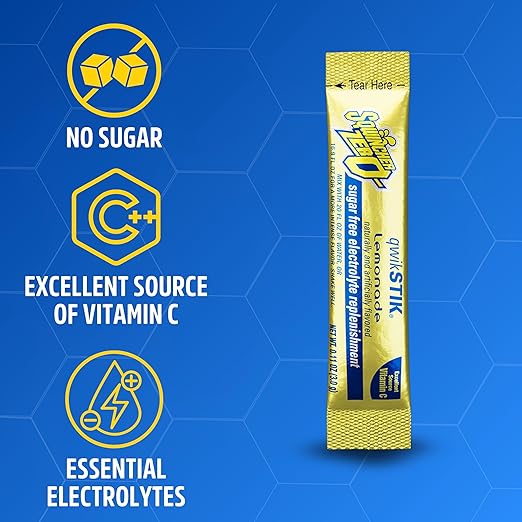 Sqwincher Zero Qwik Stik, Lemonade, Sugar Free, Low Calorie, Low Sodium Electrolyte Powder Hydration Drink Mix, .11 0z Packet (Pack of 50)