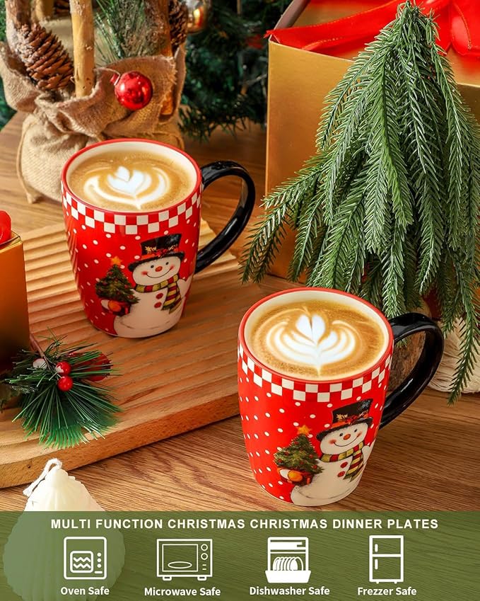 HASENSE Coffee Mugs Set of 4, 16 Oz Festive Holiday Cups for Cocoa & Latte with Big Handle, Large Modern Ceramic Coffee Mugs Microwave & Dishwasher Safe, Ideal Christmas Gift