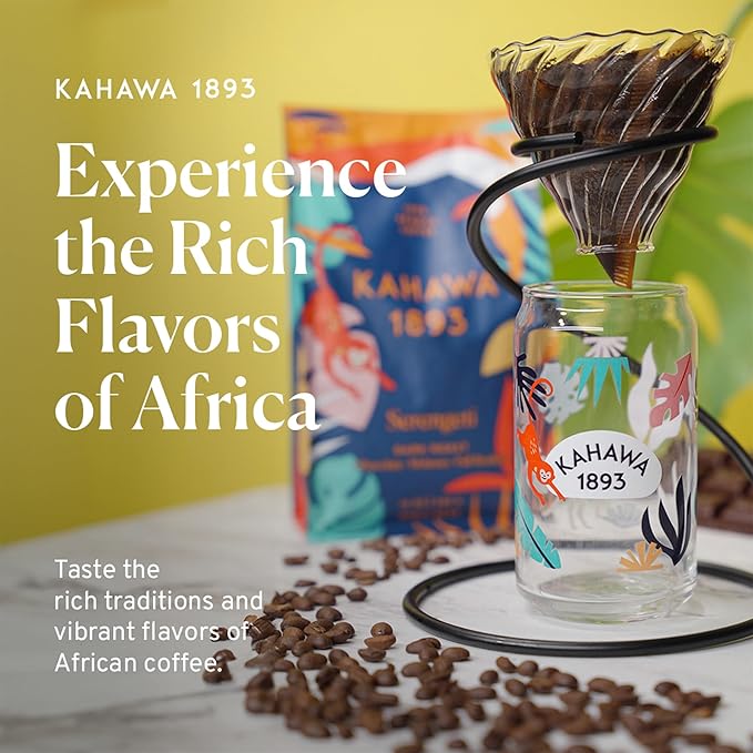 Kahawa 1893 Whole Bean Coffee Dark Roast Serengeti Blend 12 Oz - As Seen on Shark Tank, Low Acid, High Antioxidants, Naturally Sweet, Organically Grown, Ethically & Sustainably Sourced
