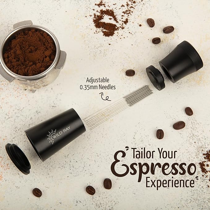 WDT Tool Espresso Distributor - WDT Espresso Set - 0.35mm 9 Needle Espresso Distribution Tool w/ 10 Espresso Needle Distributor - Aluminum Alloy Coffee Distribution Tool - Espresso Accessories Kit