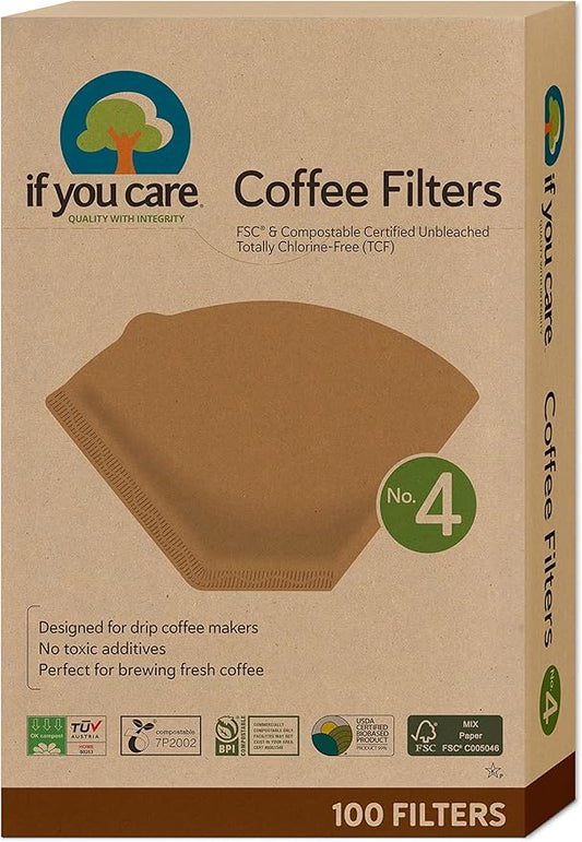 If You Care Unbleached Compostable No. 4 Cone Coffee Filters for Drip Coffee Makers and Brewers, Disposable. 1200 filters (Pack Of 12)