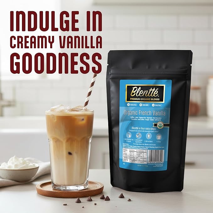 Blentte - Organic French Vanilla Drink Mix - Latte, Cappuccino, Frappe, Hot Chocolate & Coffee Blend - For Instant Delicious Beverage - Non-GMO - Dairy-Free - Gluten-Free - 10 Oz