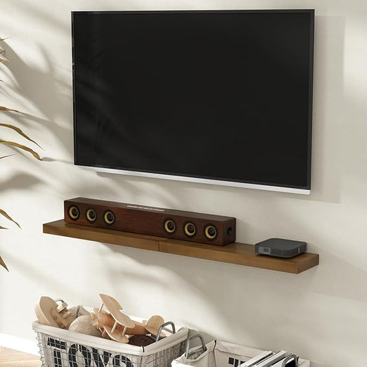 Marsmiles 30 Inch Floating Shelves | Rustic Dark Wood Wall Shelves Set of 2 | 30" W x 7.7" D x 1.6" H Wooden Shelves for Bathroom Kitchen Living Room