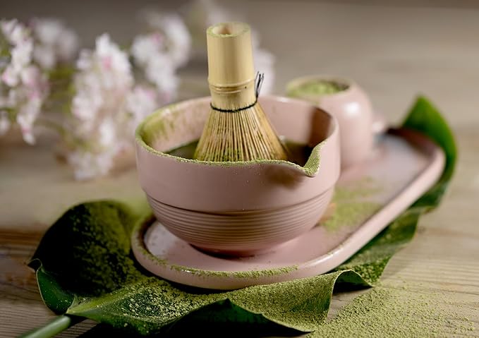 Matcha Whisk Set, 7-Piece Ceramic Matcha Tea Set with Bowl, Whisk & Holder, Bamboo Scoop, Canister, Sifter and Tray