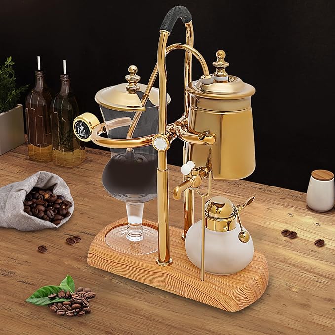 Belgian/Belgium Royal Family Balance Syphon Coffee Maker Siphon Coffee Brewer Unique Gravity Vintage Coffee Maker Elegant Retro Coffee Makers Vacuum Brewing System (400ml/13.53oz)