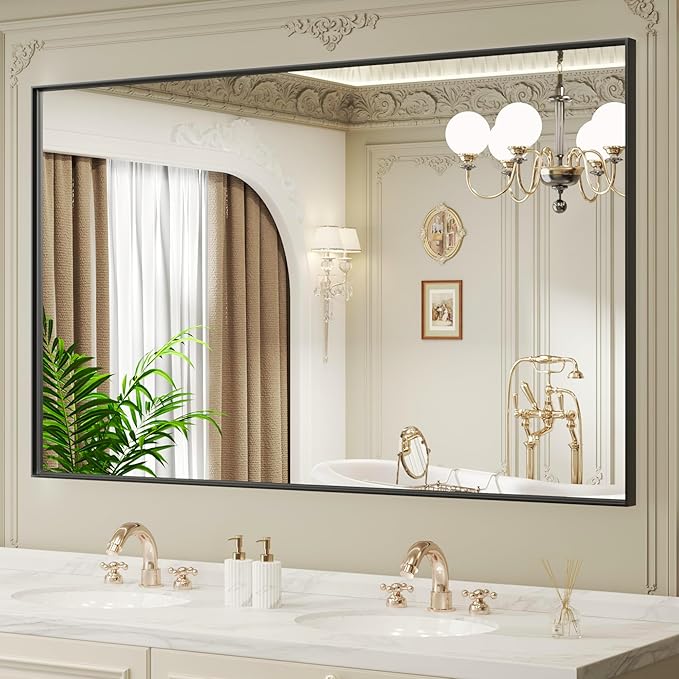 LOAAO Black Bathroom Mirror 60"X36" for Wall, Rectangle Bathroom Vanity Mirror, Tempered Glass, Hangs Vertically or Horizontally, Easy to Install, Modern Design