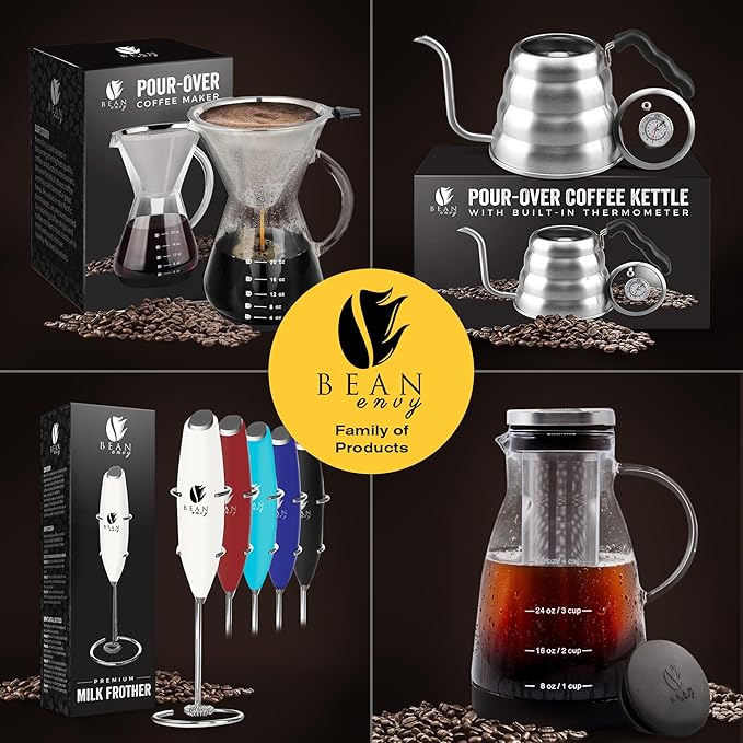 Bean Envy Milk Frother, Coffee Stirrers, Frother Wand, Milk Frother Handheld, Frother with stand, Hand Blender for Coffee, Lattes, Cappuccino, Matcha and Hot Chocolate – Kitchen Gifts - Black