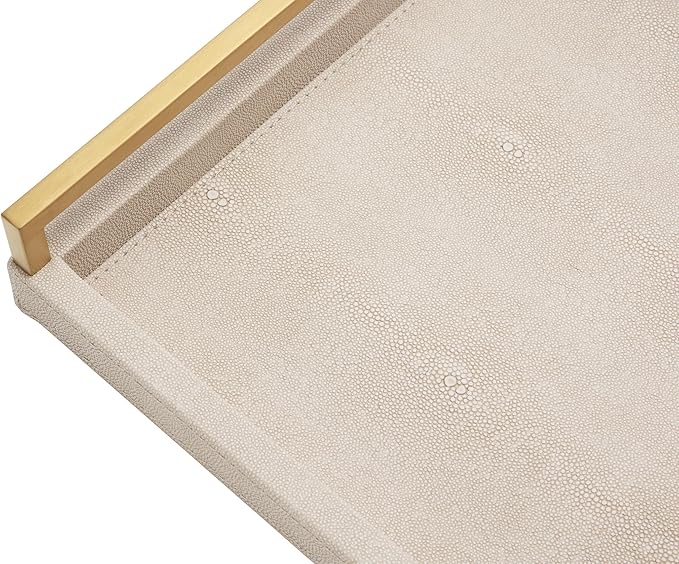 WV Ivory Shagreen Leather Serving Tray with Gold Handles-17.7x11.8 Inch Large Wooden Decorative Ottoman Tray fro Coffee Table, Kitchen, Dining, and Home Decor (Ivory)