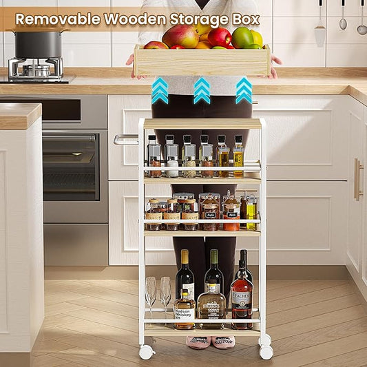 Slim Storage Cart, 4-Tier Small Rolling Cart with Wheels, 8.5" Deep, Narrow Bathroom Shelf Trolley for Kitchen, Bathroom, Laundry Room, White Medium 4-Tier (8.5" W x34.7 H)