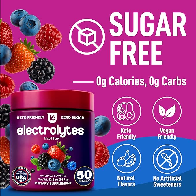 Keppi Mixed Berry Electrolytes Powder 50 Servings – Sugar Free Electrolytes Drink Mix with Potassium, Magnesium & Sodium – Keto Hydration Electrolytes – Fasting-Friendly, Low-Calorie