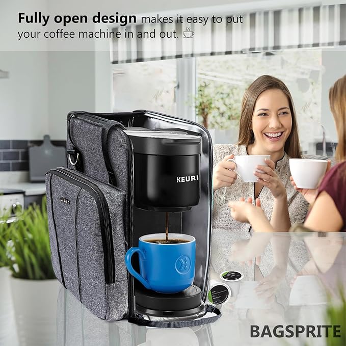 BAGSPRITE Keurig K-Express Coffee Maker Travel Bag, K-Iced Single Serve Brewer Carrying Case with Multiple Pockets for K-Cup Pods, Storage Bag With Shoulder Strap