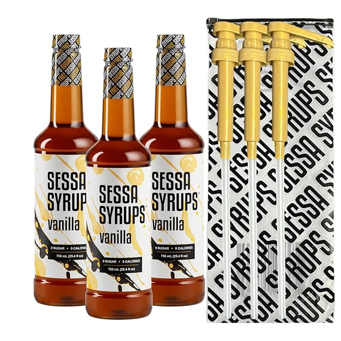 Sessa Syrups Sugar Free Vanilla Coffee Syrup: 3 25.4 Fl Oz Bottles With Pumps