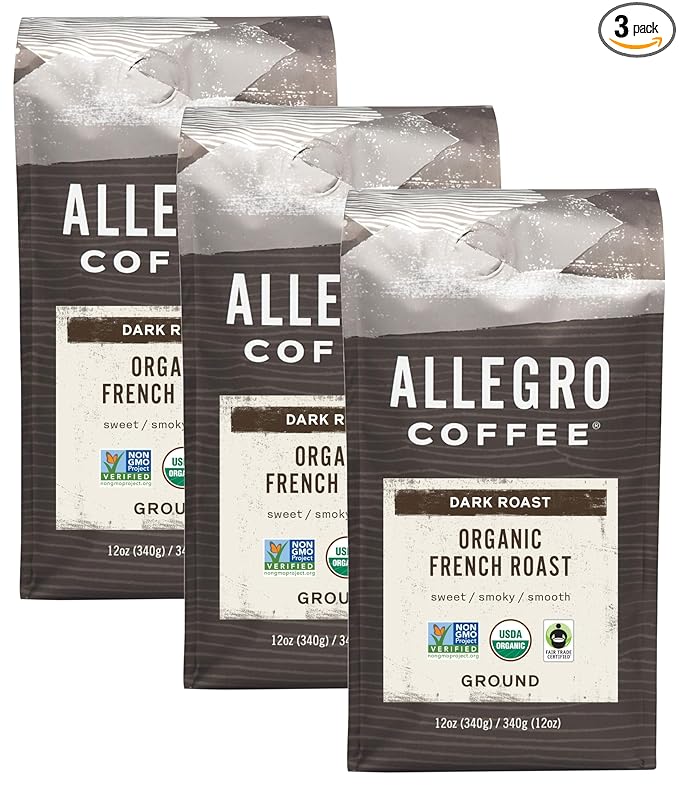 Allegro Coffee Organic French Roast Ground Coffee, 12 oz (Pack of 3)