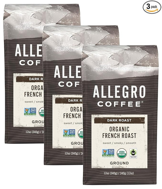 Allegro Coffee Organic French Roast Ground Coffee, 12 oz (Pack of 3)