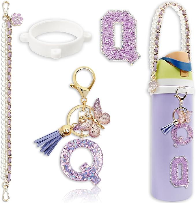 Letter Handle Strap Accessories with Cute Initial Charm Compatible with Owala Water Bottle 24oz 32oz 40oz Owala Kids