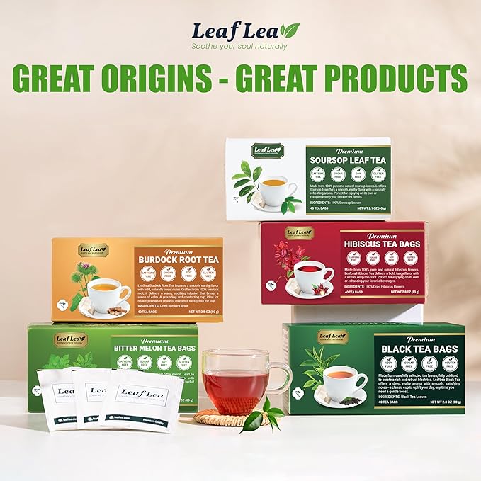 LeafLea 40 Black Tea Bags, Premium Full-Bodied Black Tea Leaves, Strong Robust and Flavoury, Digestive Ease & Natural Alertness with Caffeine, Sugar-Free, Vegan, Individually Wrapped