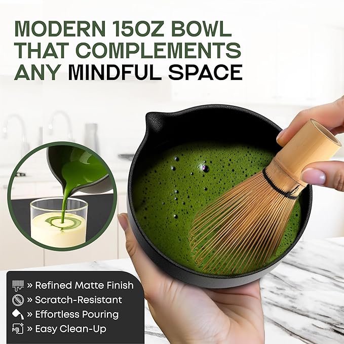 Matcha Whisk Set, 5 Pcs Matcha Set Kit Includes 15 OZ Ceramic Matcha Bowl, Bamboo Whisk, Holder, Sifter & Scoop, Tea Gift for Women Men Girl Friend, Christmas, Birthday, Halloween, Matcha Tea Ceremony