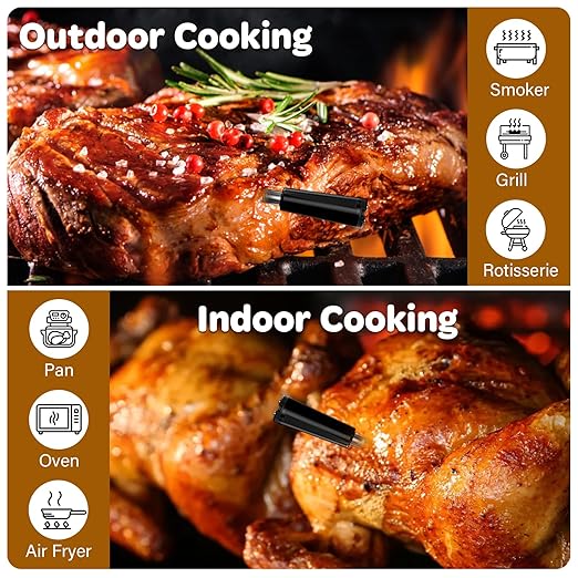 Real-Time Alerts Wireless Meat Thermometer - Smart Bluetooth Probe for BBQ, Grill, Oven, Smoker - Long Range Bluetooth, Accuracy Temp, Dishwasher Clean, Waterproof - Perfect for BBQ Lovers & Chefs