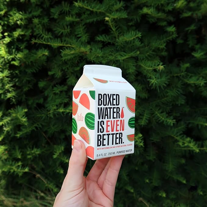 Mini Watermelon Boxed Water 8.5 oz. (24 Pack) – Better Than Premium Plastic, Plant-Based Cartons, BPA-Free, Refillable, Lunchbox Ready