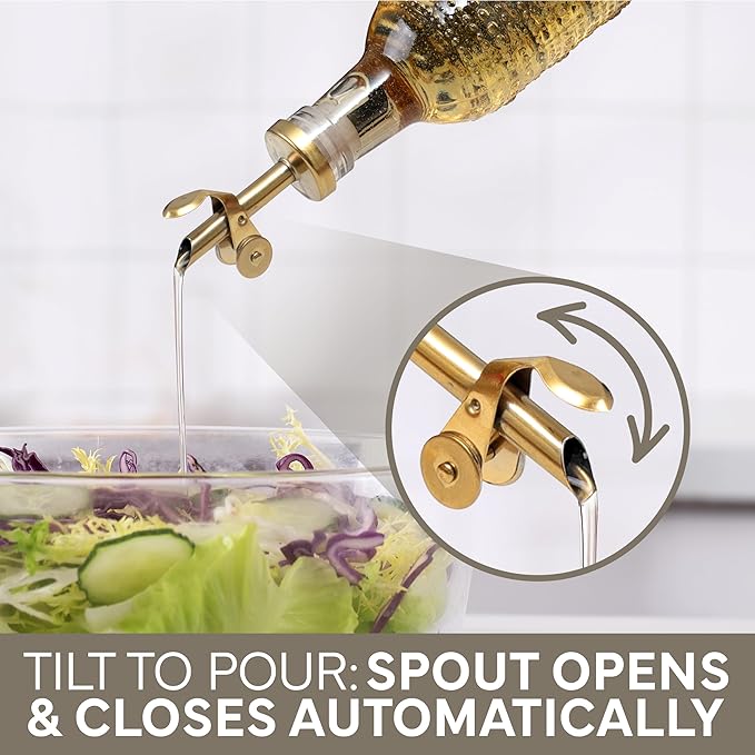 COOK WITH COLOR Glass Olive Oil Bottle Dispenser - 2 Pack- 17oz Oil and Vinegar Cruet - Olive Oil Carafe Decanter for Kitchen, Champagne Bubbles, Brown