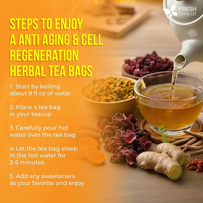 FreshDrinkUS, Premium Harmony Herbal Tea | 60 Tea bags | 100% Natural Turmeric, Hibiscus, Ashwagandha, Goji Berry, Reishi, Cinnamon & Orange Peel – Naturally Aromatic Caffeine-Free Tea