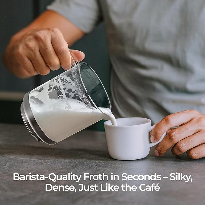 5-in-1 Split Glasscup Electric Milk Frother, 14oz One-Touch Foam Maker & Steamer for Latte/Cappuccino/Hot Chocolate, 600W Automatic Milk Warmer & Cold Froth, Dishwasher-Safe Glasscup BPA Free