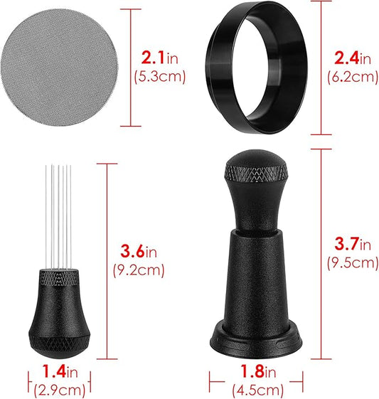 53mm Espresso Tool Set - WDT Distribution Tool, Dosing Funnel, Puck Screen & Stainless Steel Portafilter Ring Suitable for Home and Commercial Use