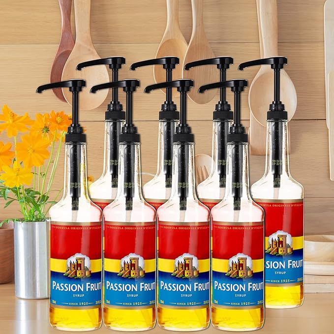 Zopeal 8 Pieces Coffee Syrup Pump Dispenser Fits 750ml/25.4oz Bottles, Skinny Syrup Pump for Coffee Flavoring, Creamers, Caramel, Beverages, Kitchen Cafe Bar Drinking Mixes Food Dispenser(Black)