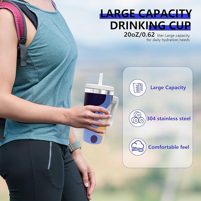 2PCS 20-OZ Insulated Water Bottle,Insulated Stainless Steel Tumbler,Reusable Cold Drink Thermos,BPA-Free, Double-Wall Stainless Steel Water Bottle (Blue-Hoo rays, 20, Fluid Ounces)