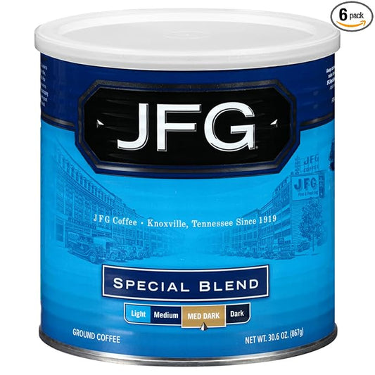 JFG Special Blend Medium-Dark Roast Ground Coffee, 30.6oz Can (Pack of 6)