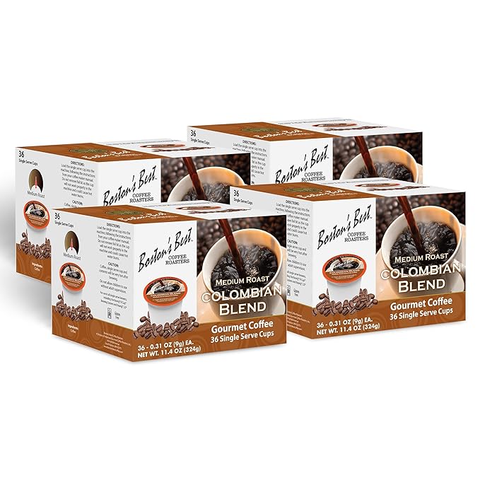 Boston’s Best - Colombian Blend Delectable Gourmet Bold Medium Roast Coffee Compatible with Keurig Coffee Maker, 1 Count (144 Single Serve Cups)