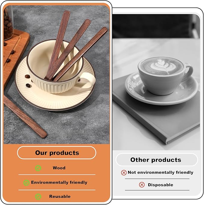 4Pcs Black Walnut Wood Coffee Stirrers, 6″ Flat-head Coffee Stir Sticks, Individually Wrapped Wooden Stir Sticks, Eco-Friendly Wood Stick for Drinks, Tea, Great for peanut butter etc.