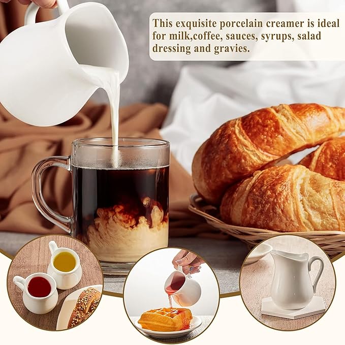 Nuanchu 24 Pcs 4.5 oz Small Creamer Milk Pitcher, Classic White Porcelain Creamer with Handle, Ceramic Maple Syrup Dispenser, Coffee Dairy Container for Milk Sauce Salad, Microwave