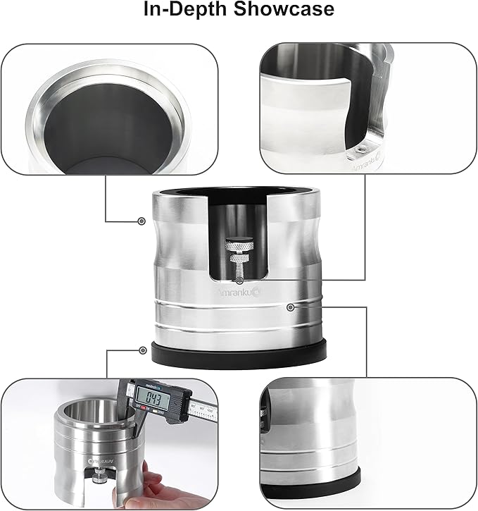Portafilter Holder - Espresso Tamping Station Crafted from Solid 304 Stainless Steel for Most 58mm Portafilters with Adjustable Height Screw | Stable and Efficient Puck Preparation