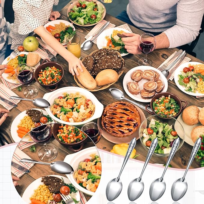 Nuogo 100 Pieces Dinner Spoons Set 6.69 Inches Silverware Spoons Bulk Stainless Steel Food Grade Tablespoons for Home Restaurant Kitchen Dishwasher Safe