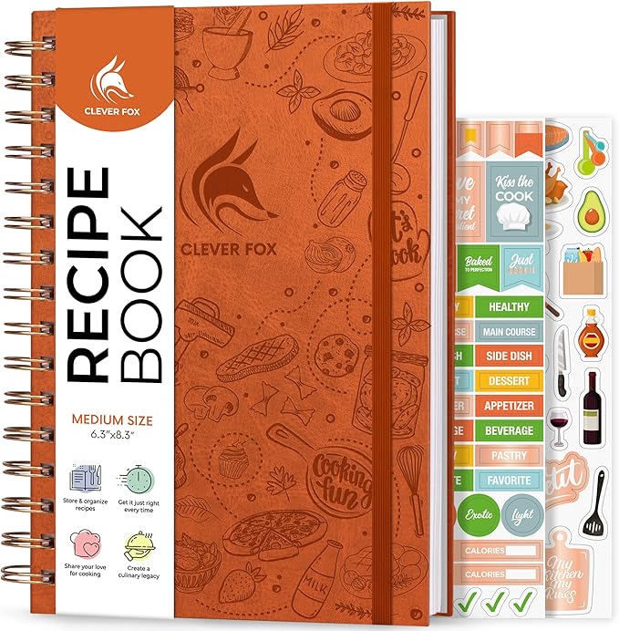 Clever Fox Recipe Book Spiral – Make Your Own Family Cookbook – Blank Recipe Notebook Organizer – Empty Cooking Journal to Write In Recipes – Medium Size, 6.3”x8.3”, Hardcover (Orange)