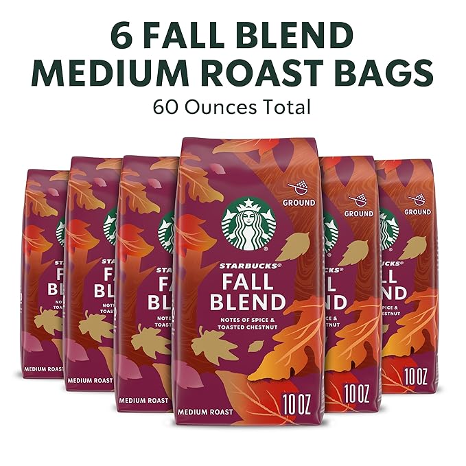Starbucks Ground Coffee, Medium Roast Coffee, Fall Blend, 100% Arabica, Limited Edition, 6 Bags (10 Oz Each)