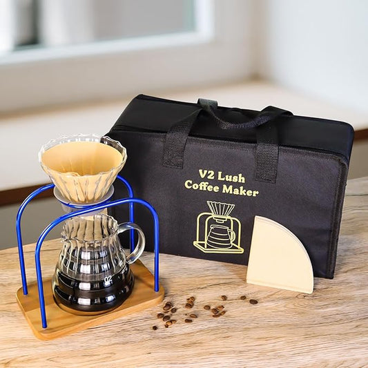 SOTECH Pour on coffee drips, filter Wooden stand Glass sharing pot with paper filter, coffee, tea and saffron set (blove)