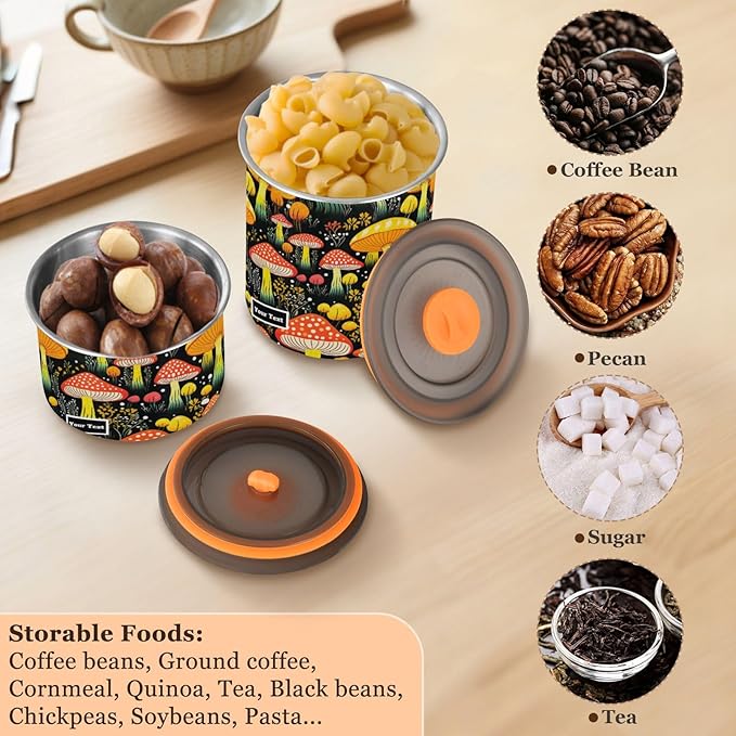 ALAZA Colorful Mushroom Kitten Cats Airtight Coffee Bean Canister Customed 900ml Food Storage Containers with Lids For Gournd, Tea, Sugar, Flour, Rice, Cereal, Candy Cookie Jar