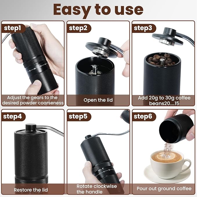 Manual Coffee Grinder with 60 Adjustable Settings, Portable Hand Coffee Bean Mill with 28g Capacity, Stainless Steel Conical Burr Coffee Bean Grinder for French Press, Pour Ove,Gifts for Coffee Lovers