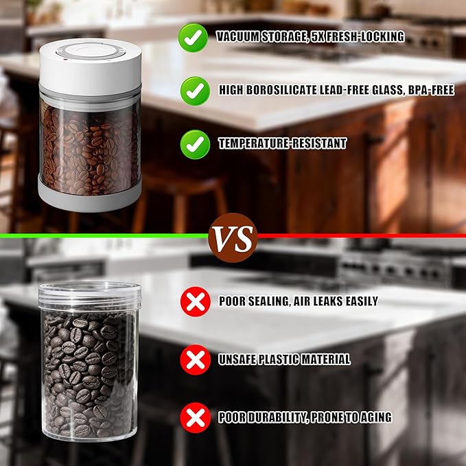 Electric Airtight Coffee Vacuum Canister, Vacuum Seal Jars for Coffee Bean Storage, Automatic Vacuum Seal Containers for Ground Coffee-Keeps Coffee Fresh with Electric Air Extraction Technology 950ml