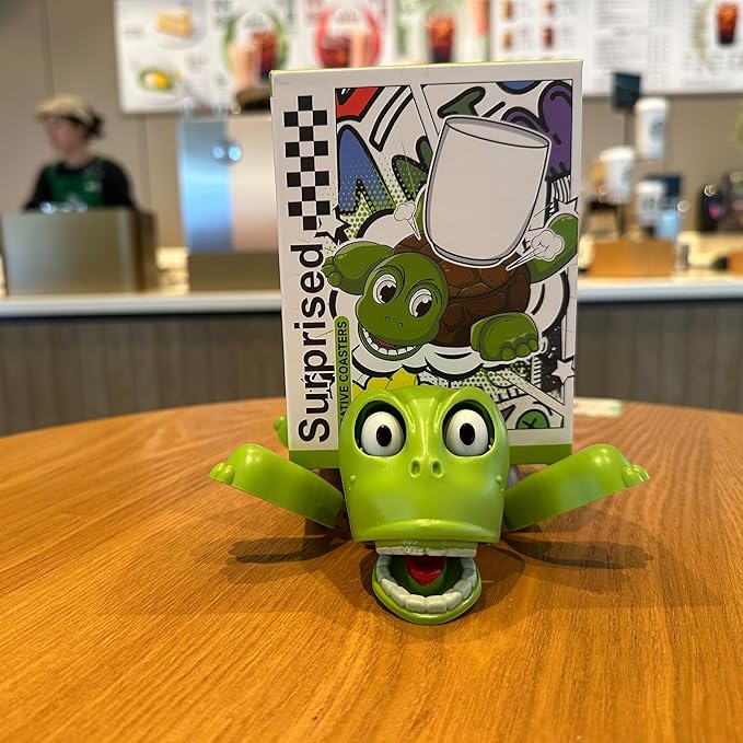 JOD® Turtle Cup Holder,Turtle Coaster with Funny Expression, Cup Holder with Liftable Limbs & Expressive Face for Turtles,Tortoise Lover Gag Gifts Home Decor(Light Green)